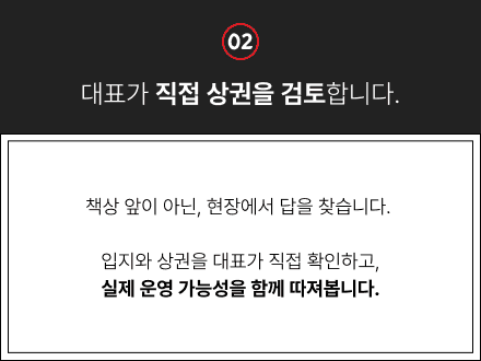 대표가 직접 상권을 검토합니다.